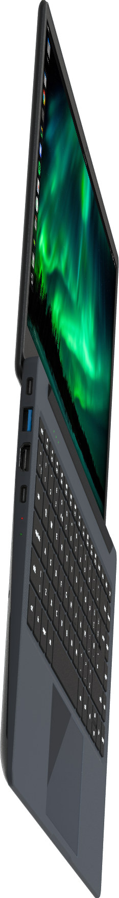 StarBook Mk V front angled open view StarBook Mk V Linux laptop computer open showing wide viewing angle of full HD IPS screen